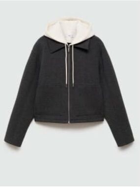 Mango Grey Bomber Jacket with Cream Hood